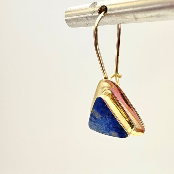 VTG Sterling Silver 925 Lapis Lazuli Triangle Cut Dangle Earrings 1.25" Length - Picture 7 of 10